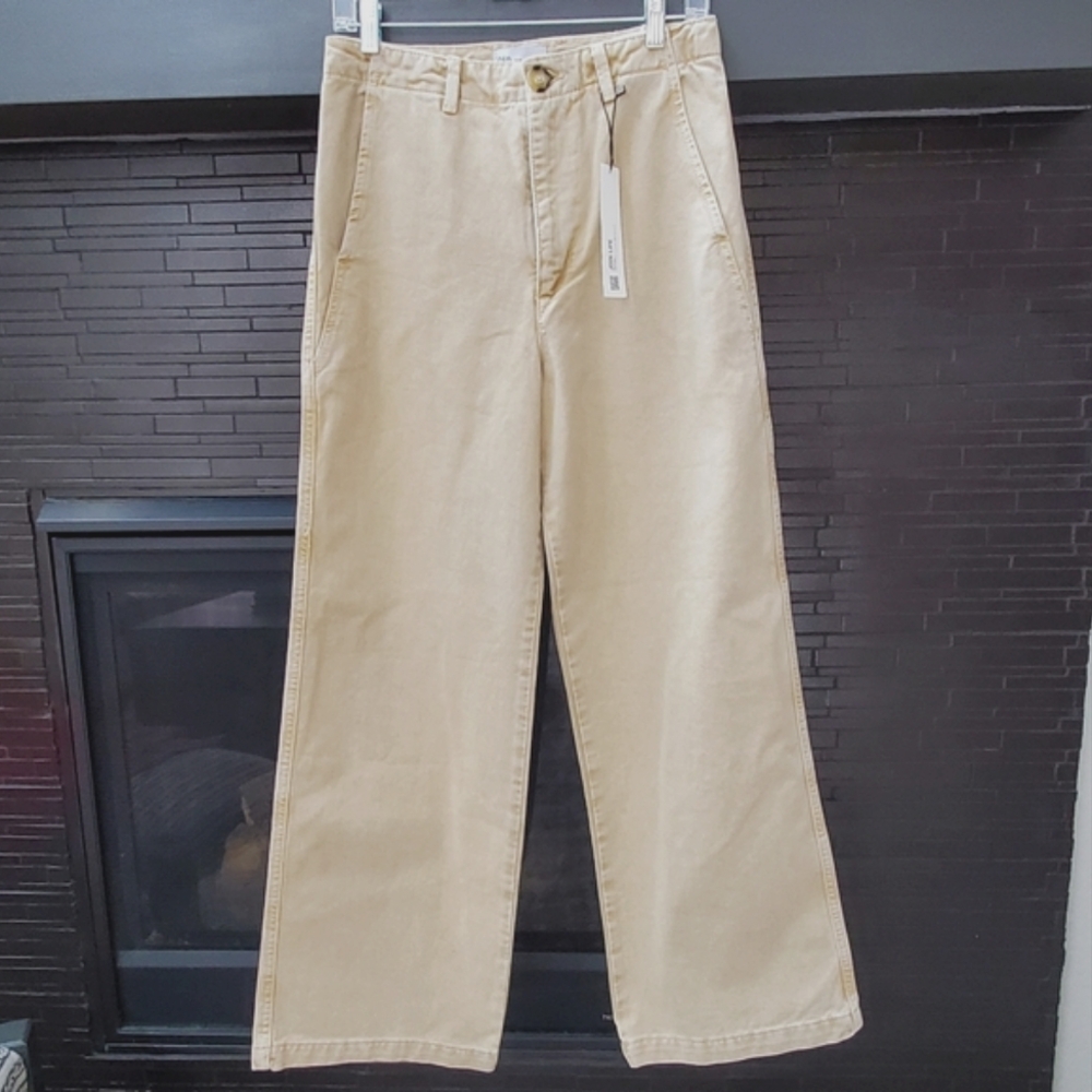 Zara Denim Chino Pants Jeans, Wide Leg, Washed Out Khaki Tan High Waist Sz 4 NWT